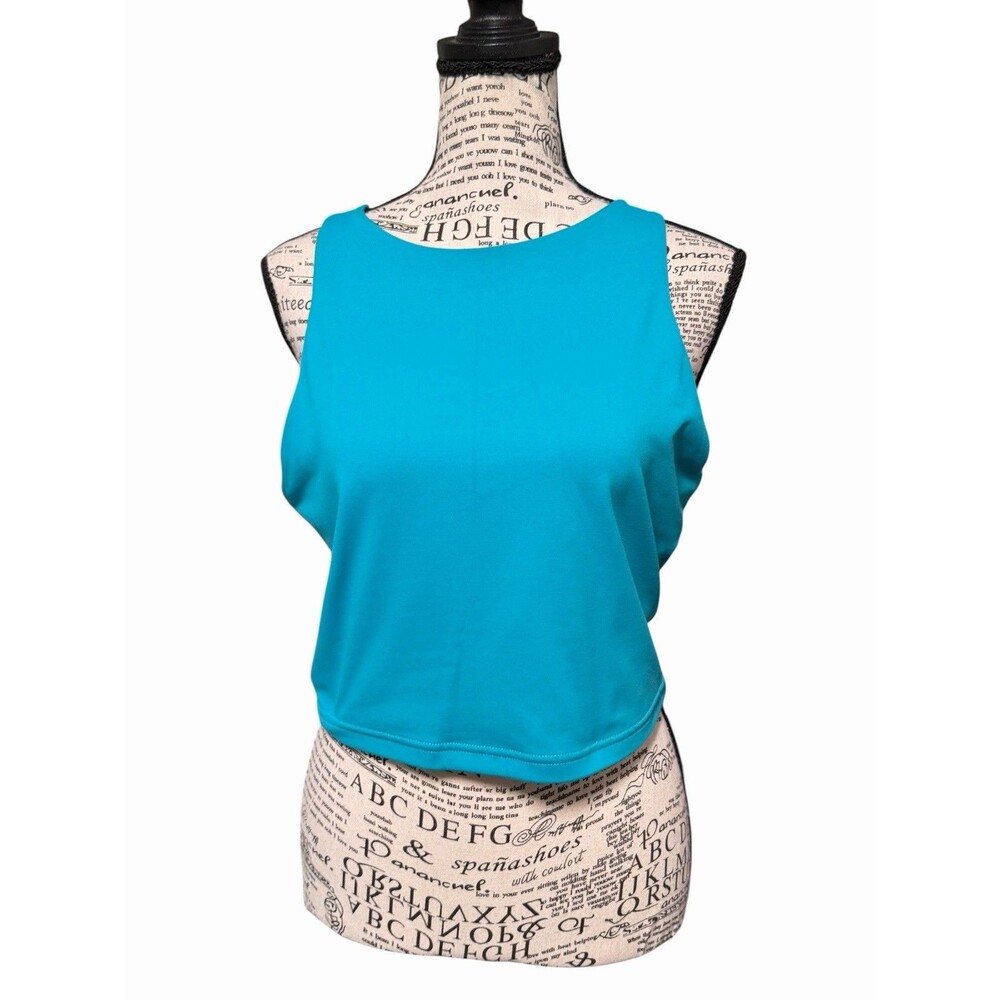Reoria High Neck Cropped Tank Top Womens Size Large Teal Stretch Athletic Yoga